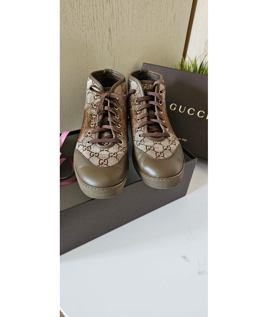 GUCCI Коричневые текстильные кроссовки, фото 3