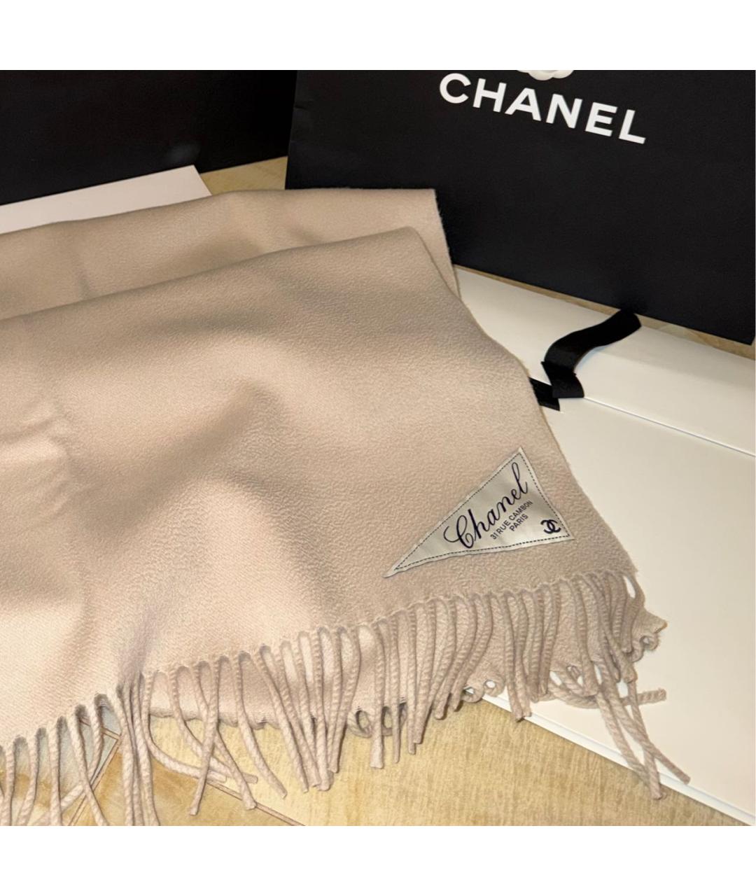 CHANEL Бежевый кашемировый шарф, фото 2