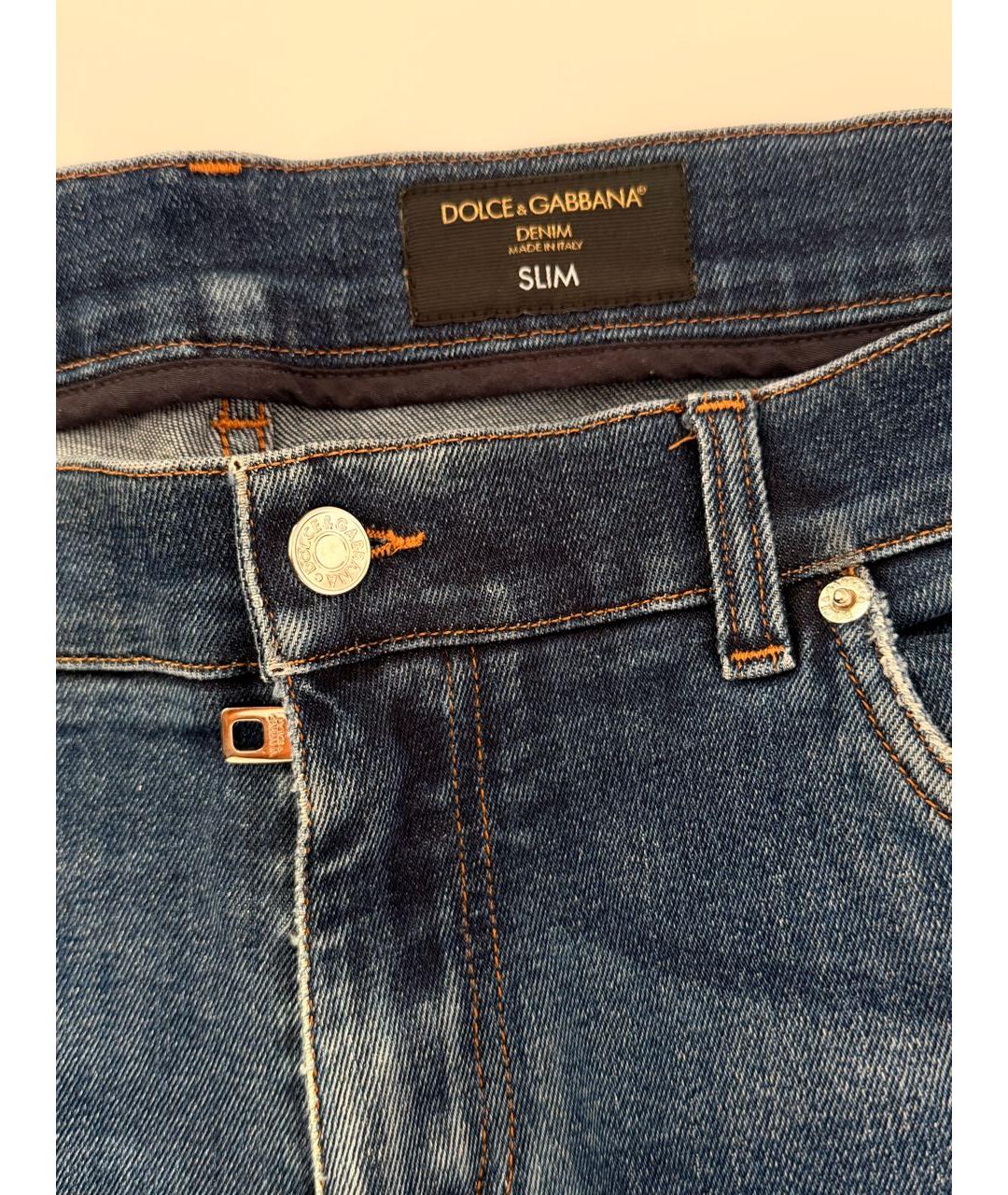 DOLCE&GABBANA Темно-синие хлопко-эластановые прямые джинсы, фото 3