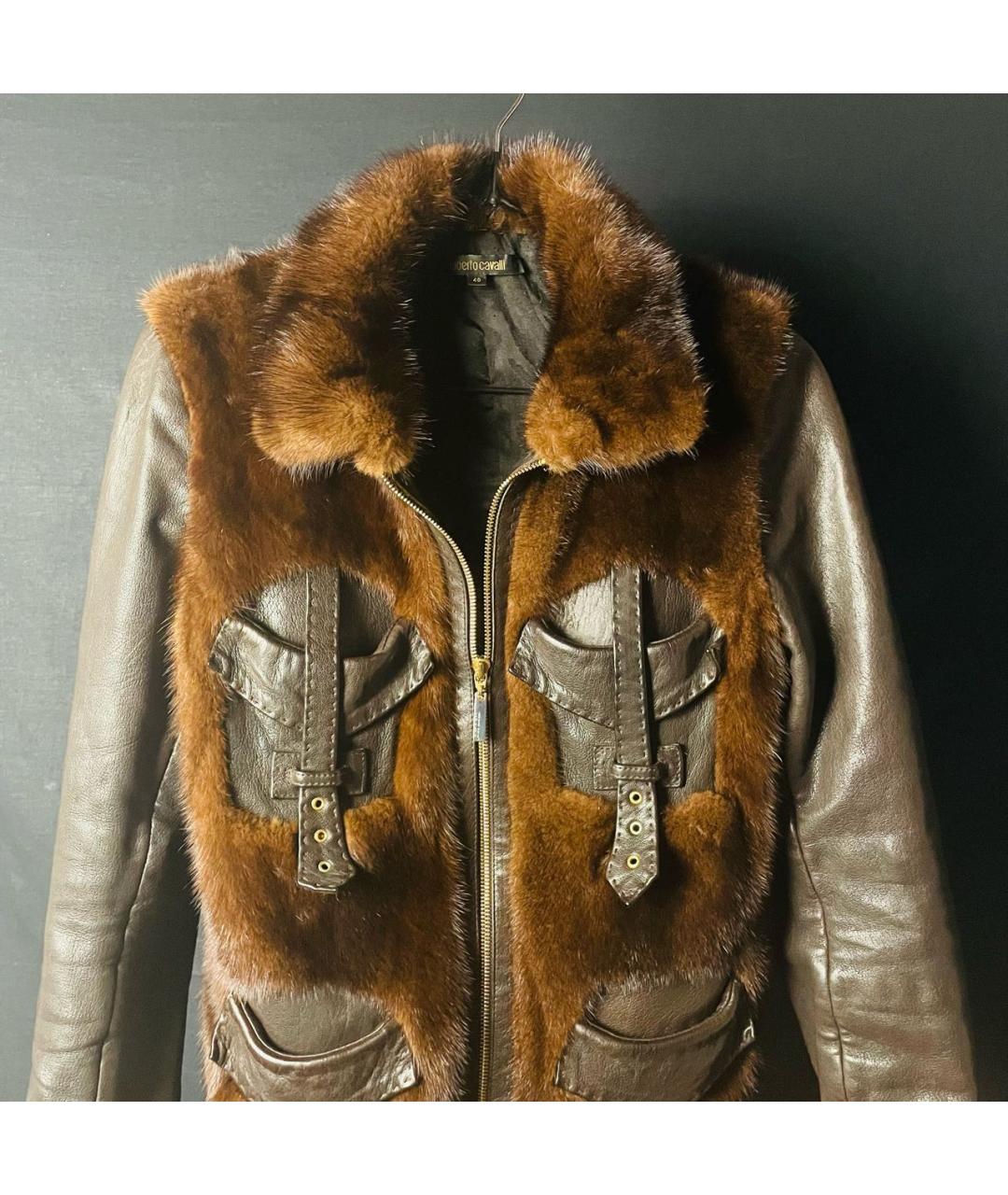 ROBERTO CAVALLI Коричневая кожаная куртка, фото 2