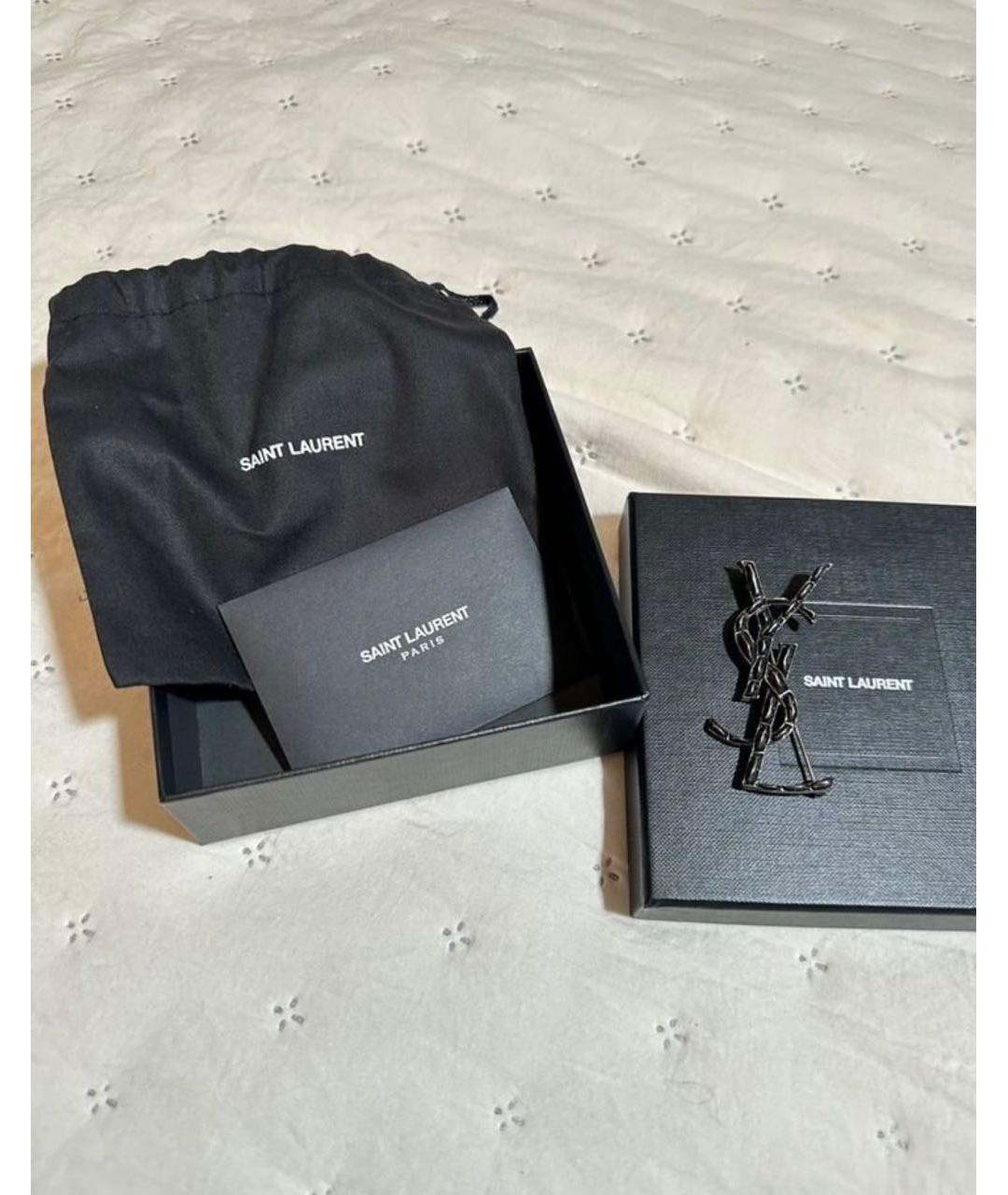 SAINT LAURENT Черная латунная булавка / брошь, фото 3