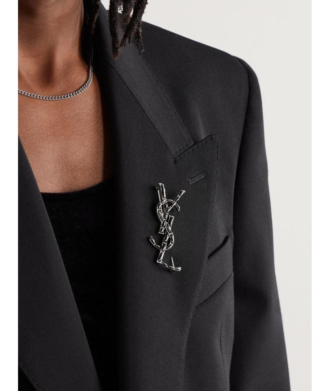 SAINT LAURENT Черная латунная булавка / брошь, фото 2