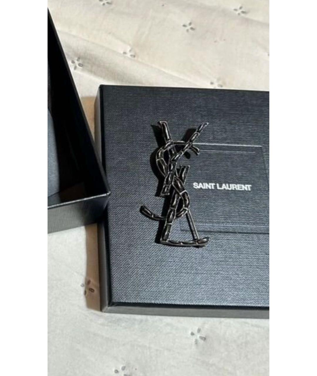 SAINT LAURENT Черная латунная булавка / брошь, фото 4