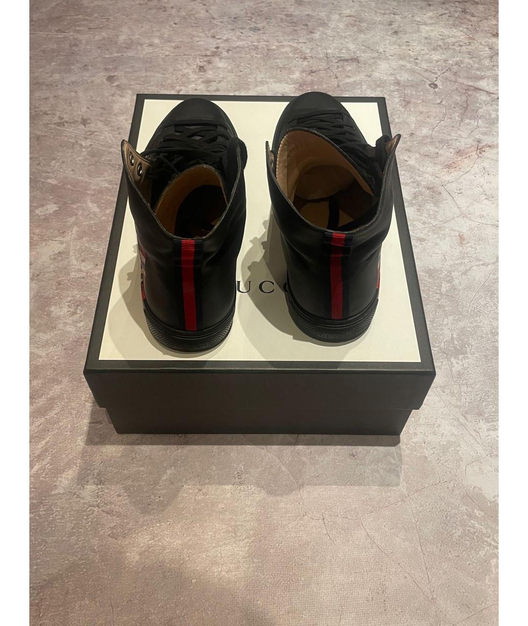 GUCCI Черные кожаные высокие кроссовки / кеды, фото 4