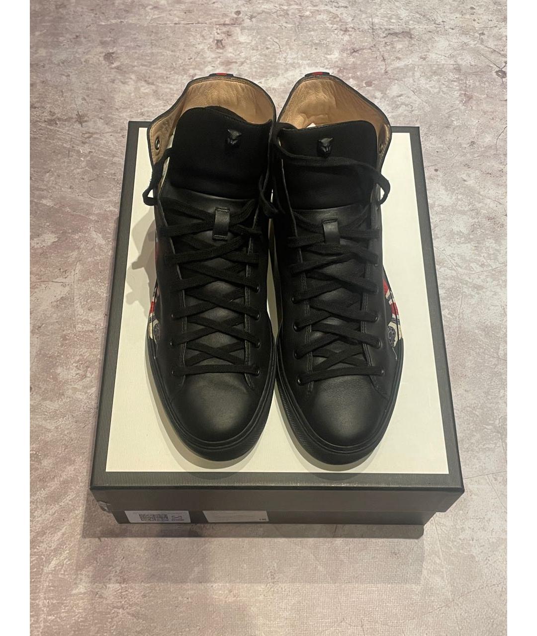 GUCCI Черные кожаные высокие кроссовки / кеды, фото 2