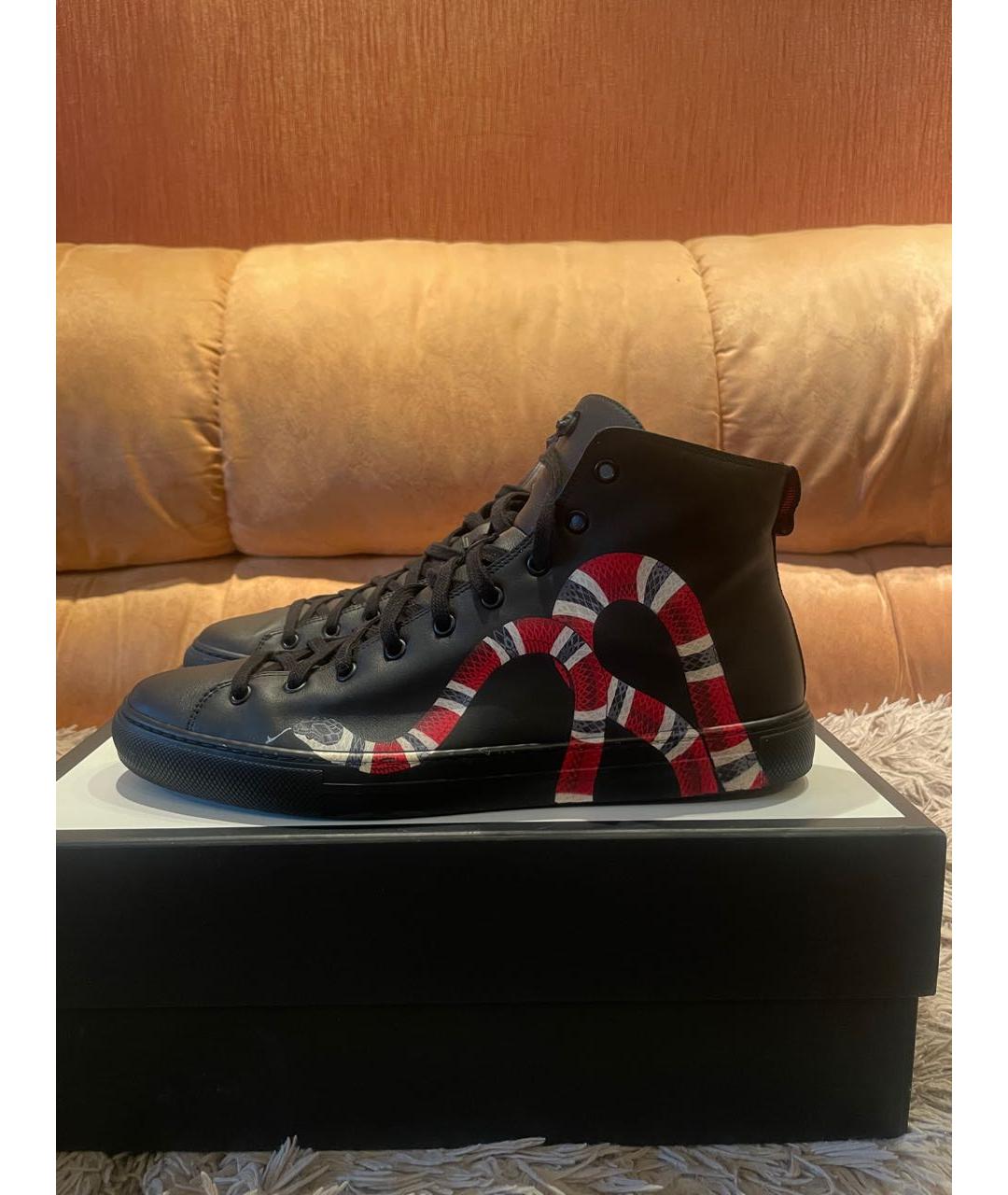 GUCCI Черные кожаные высокие кроссовки / кеды, фото 9