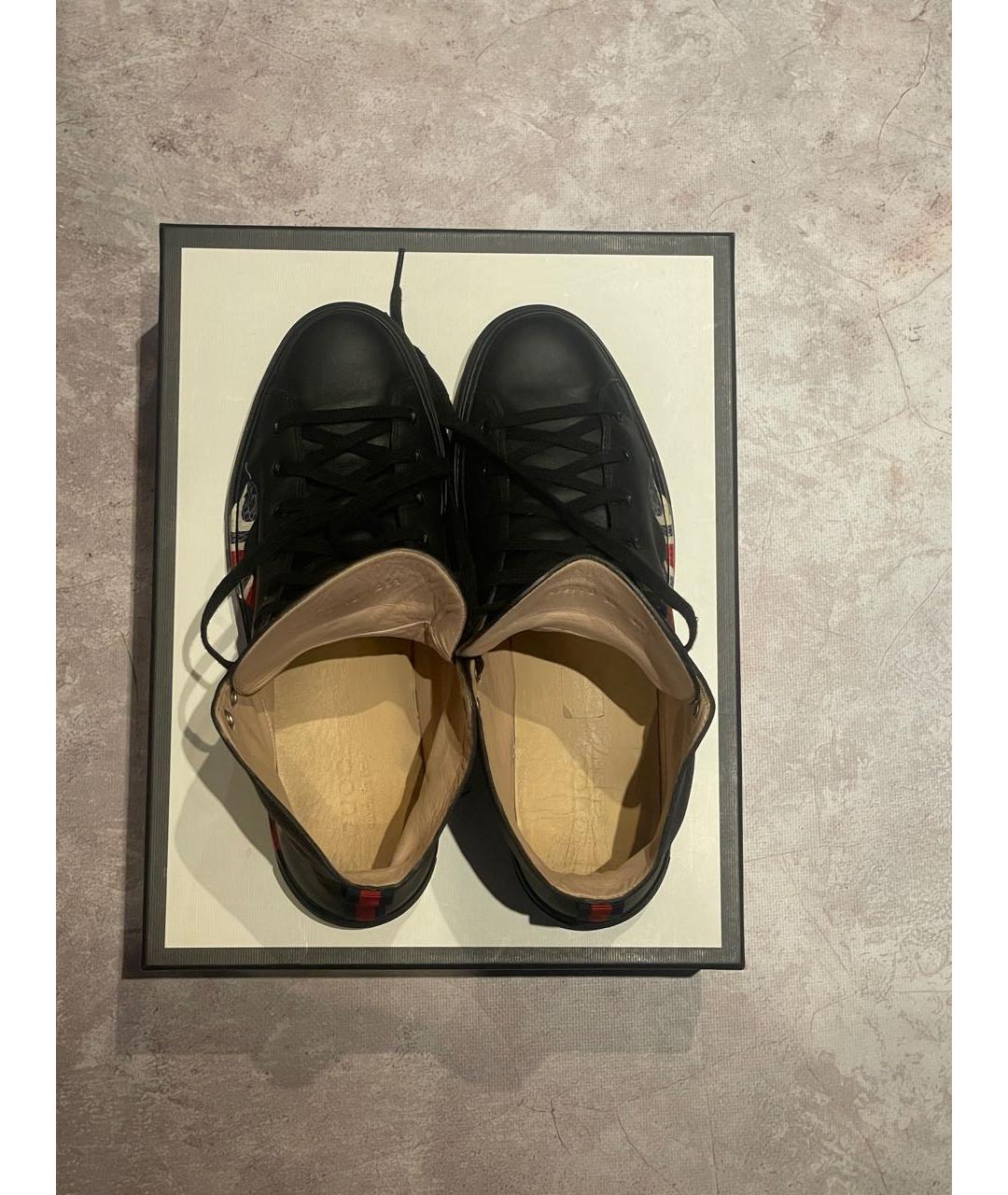 GUCCI Черные кожаные высокие кроссовки / кеды, фото 3