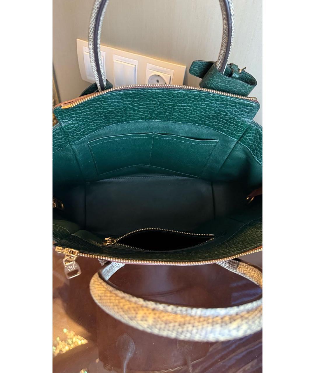 LOUIS VUITTON Зеленая сумка с короткими ручками из кожи страуса, фото 4