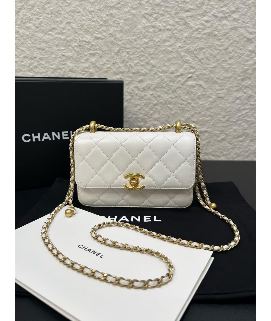 CHANEL Белая кожаная сумка через плечо, фото 2