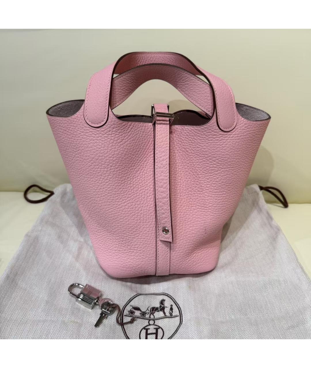 HERMES Розовая кожаная сумка с короткими ручками, фото 2