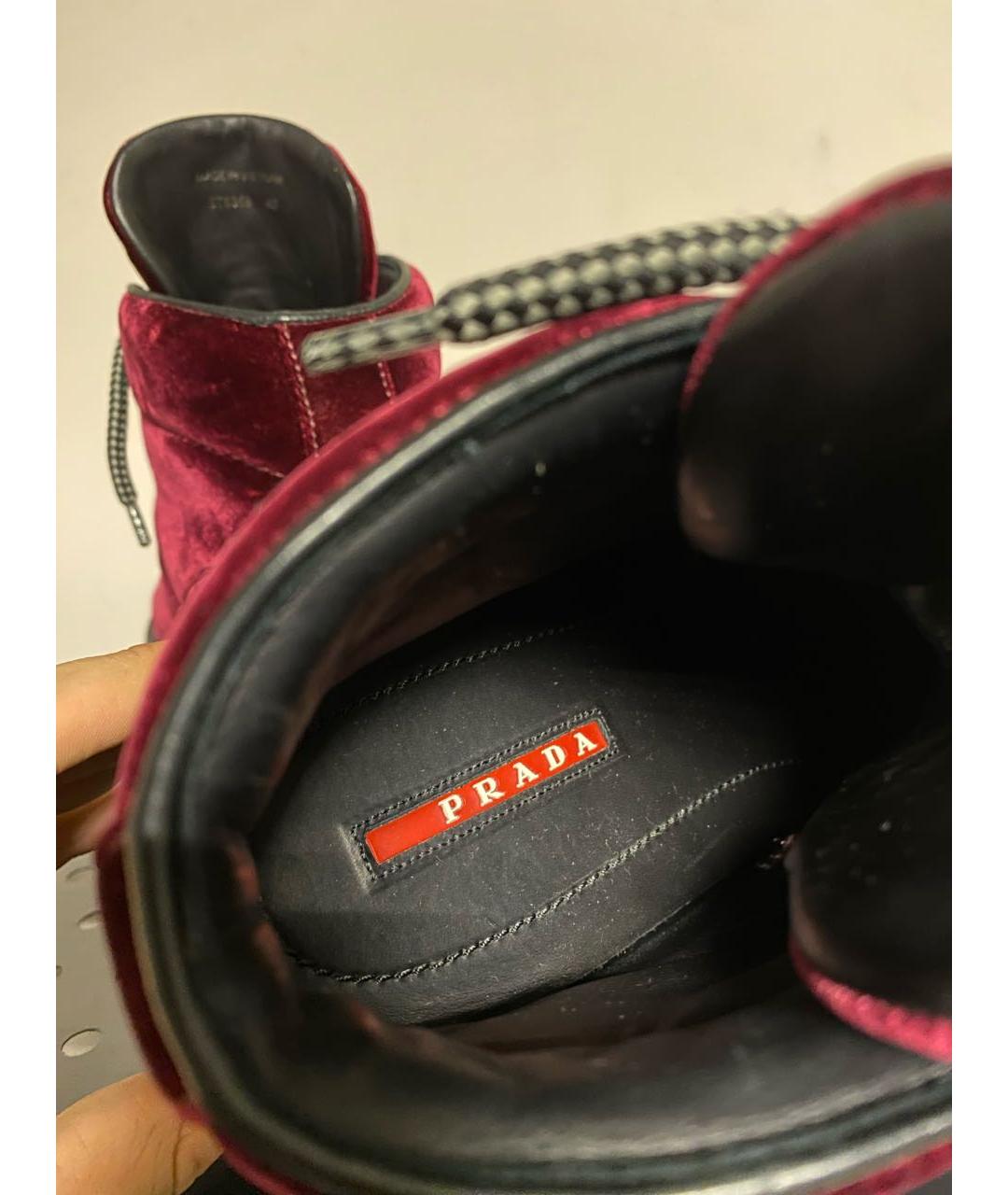 PRADA Бордовые бархатные ботинки, фото 7