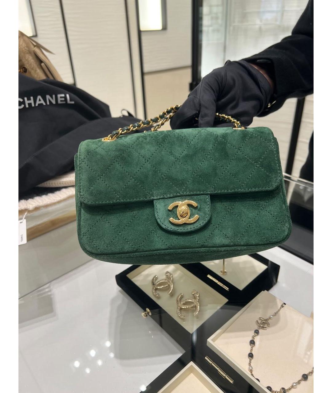 CHANEL Зеленая замшевая сумка через плечо, фото 3