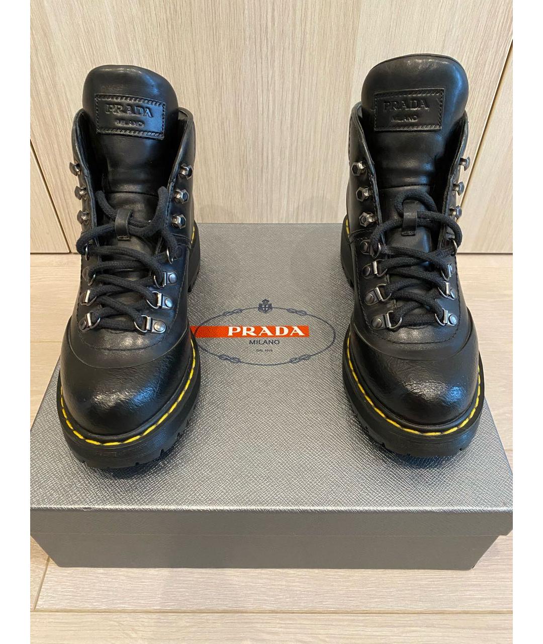 PRADA Черные кожаные ботинки, фото 2