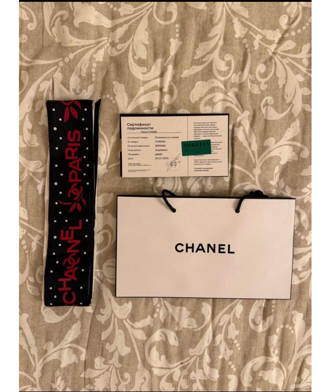 CHANEL Черный шелковый платок, фото 2
