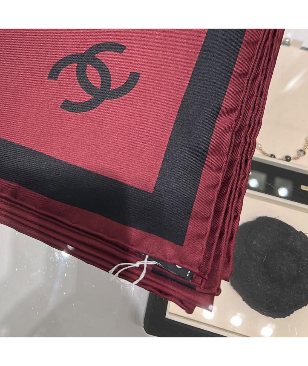 CHANEL Бордовый шелковый платок, фото 2