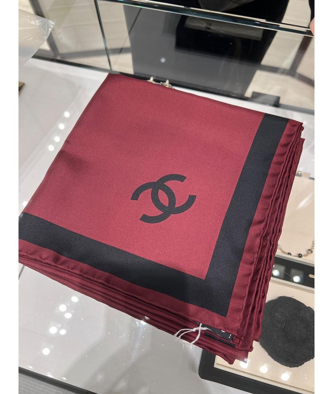 CHANEL Бордовый шелковый платок, фото 5