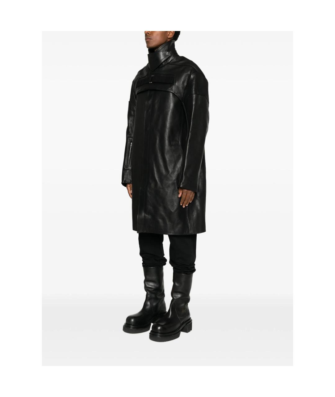 RICK OWENS Черное кожаное пальто, фото 7