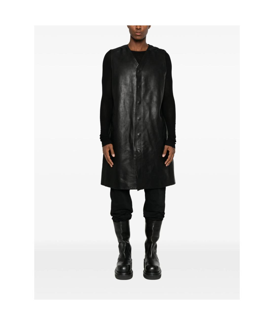 RICK OWENS Черное кожаное пальто, фото 5