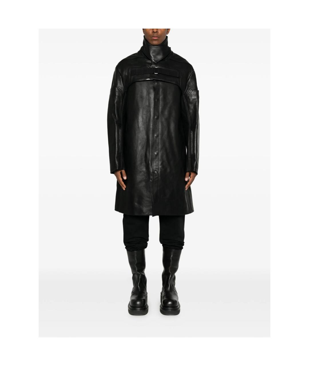 RICK OWENS Черное кожаное пальто, фото 4