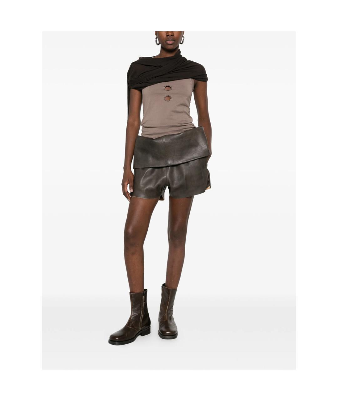 RICK OWENS Серые кожаные шорты, фото 3