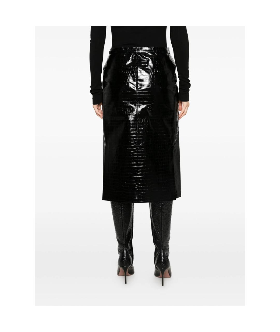 TOM FORD Черная кожаная юбка миди, фото 4