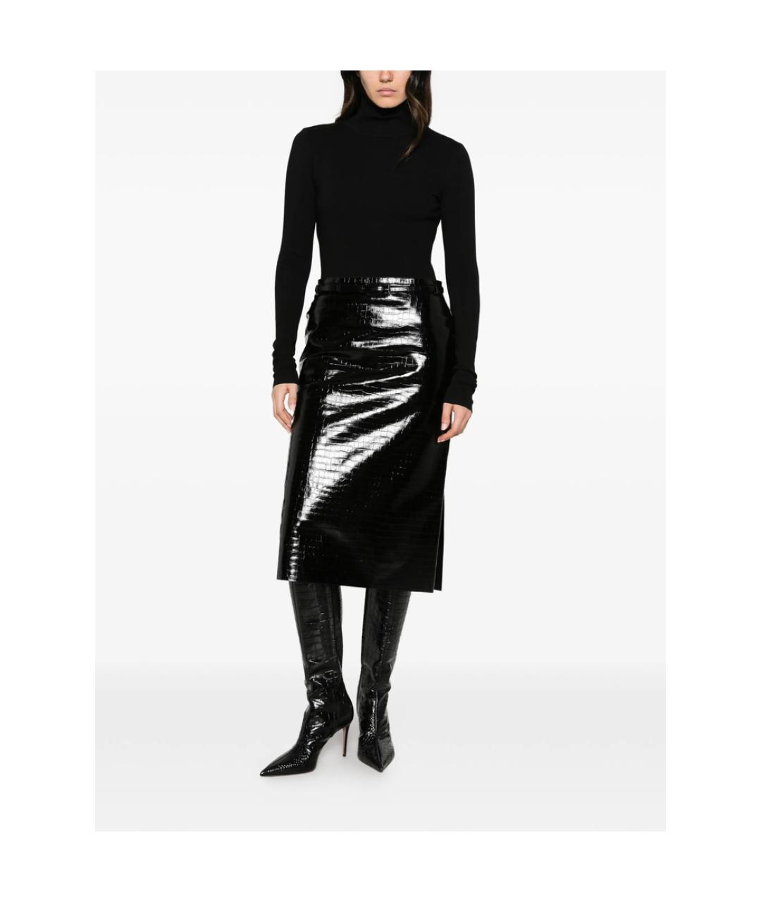 TOM FORD Черная кожаная юбка миди, фото 6