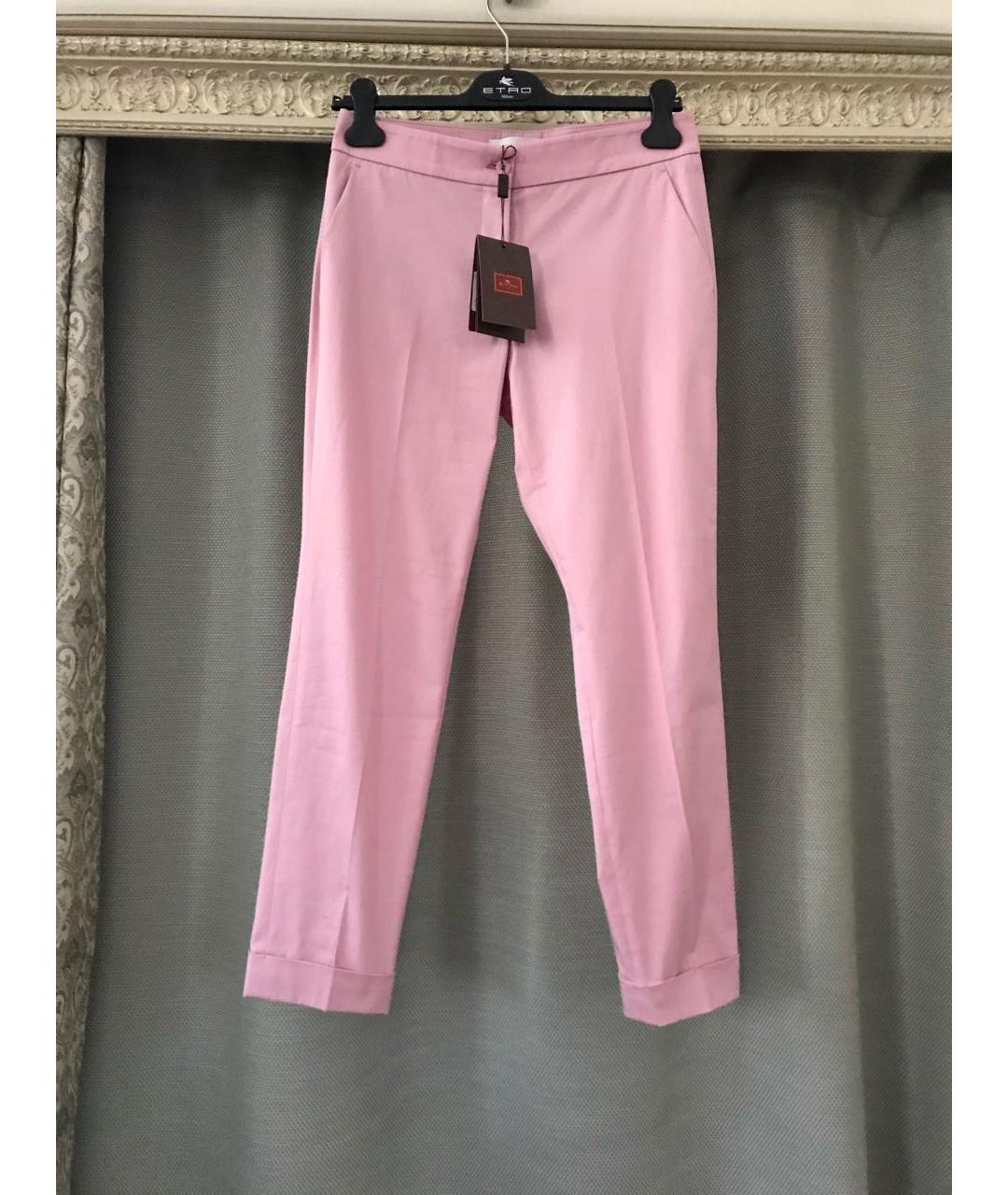 ETRO Розовые хлопко-эластановые брюки узкие, фото 5
