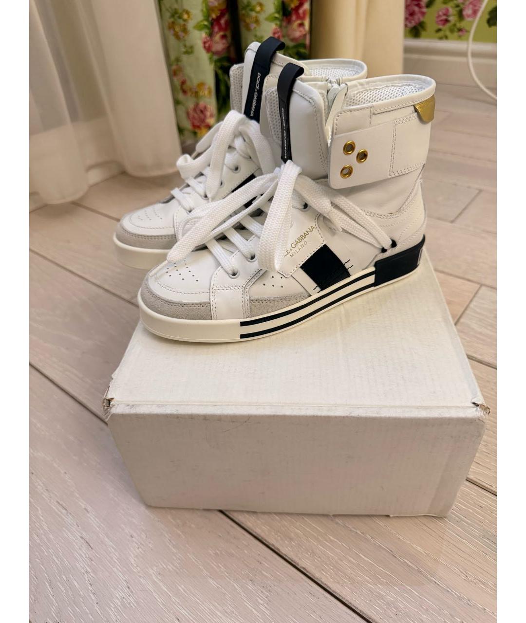DOLCE&GABBANA Белые кожаные кеды, фото 6