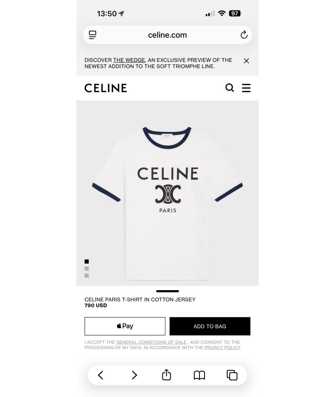CELINE Белая хлопковая футболка, фото 7