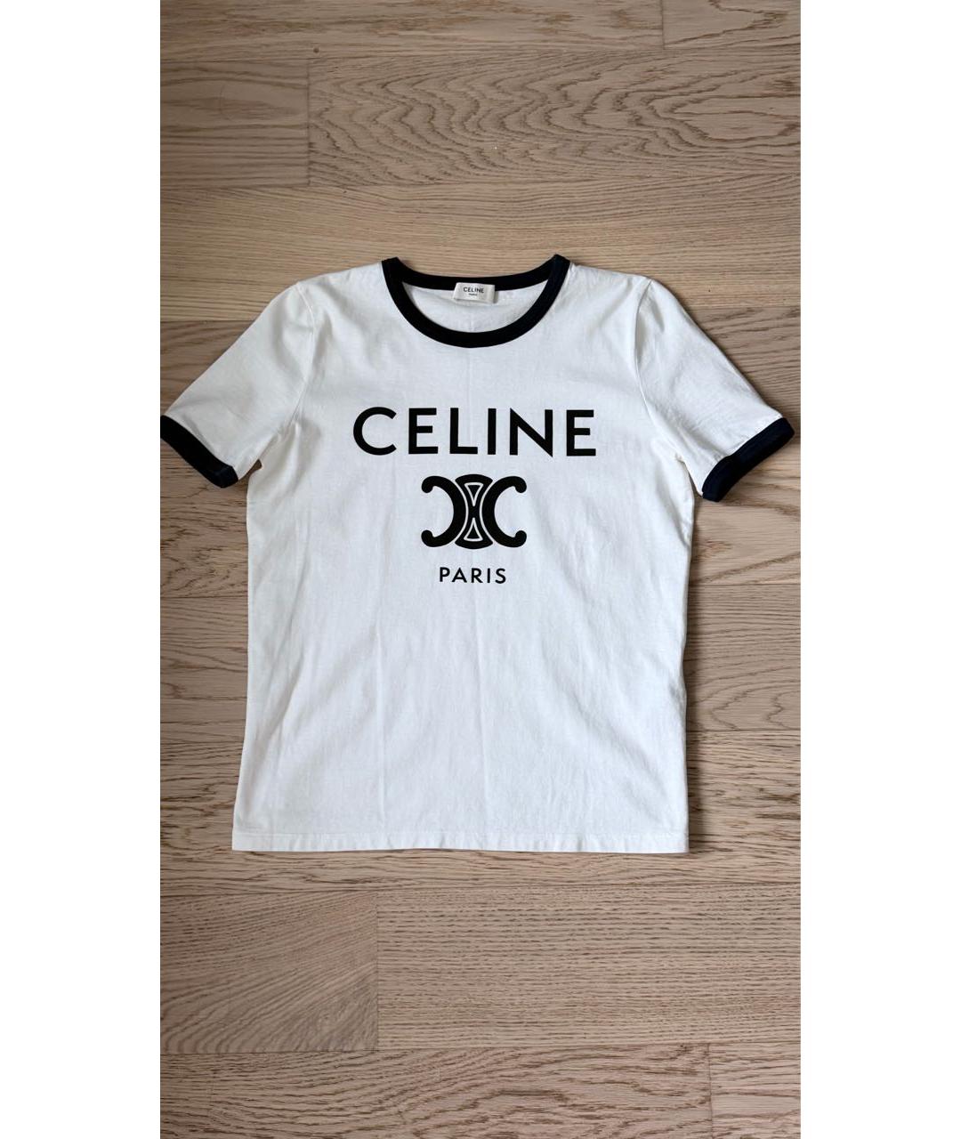 CELINE Белая хлопковая футболка, фото 8