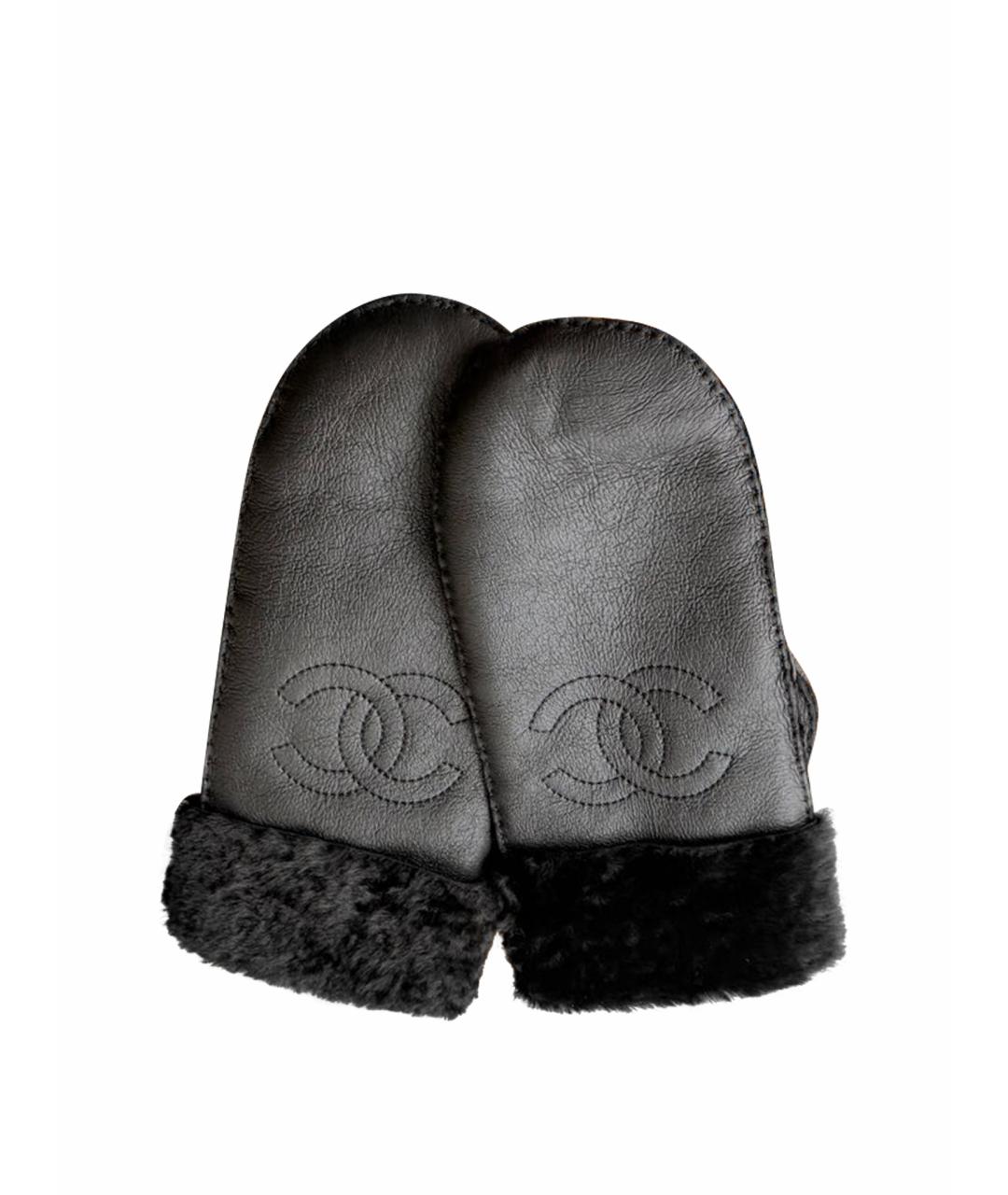 CHANEL Черные кожаные варежки, фото 1