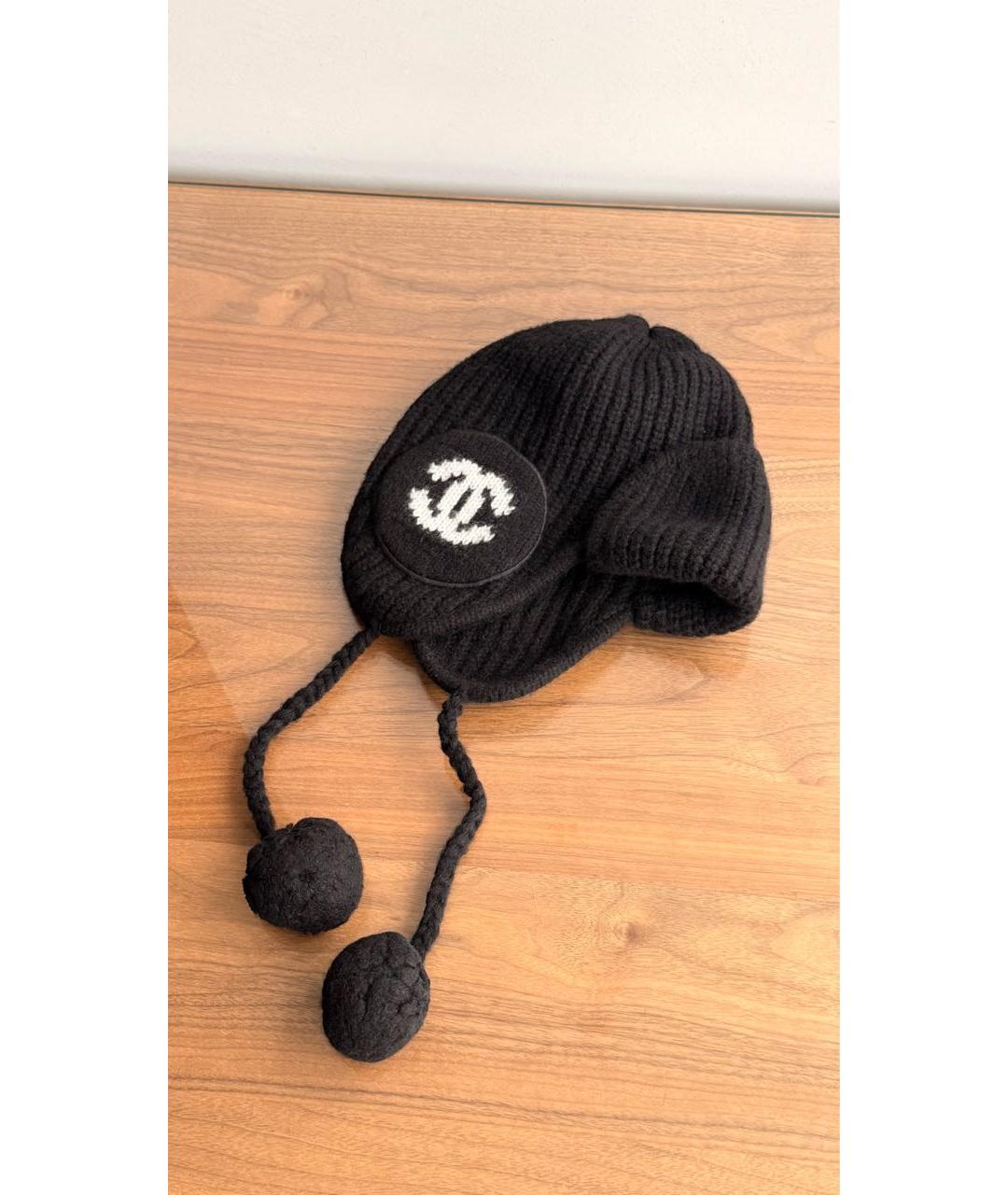 CHANEL Черная шерстяная шапка, фото 3