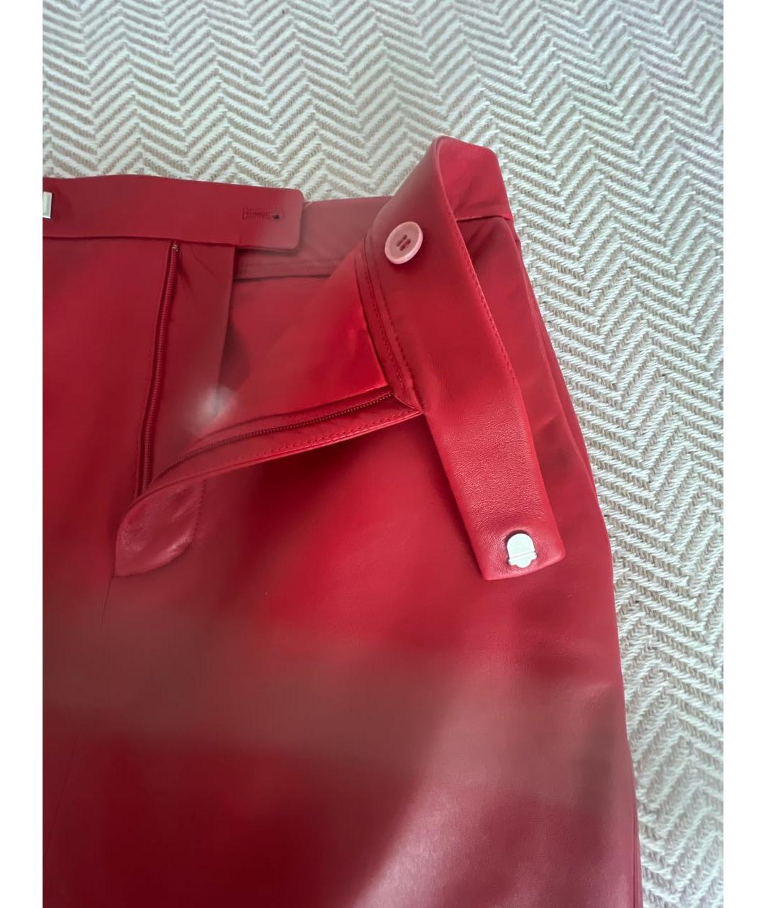 RALPH LAUREN Красная кожаная юбка миди, фото 4