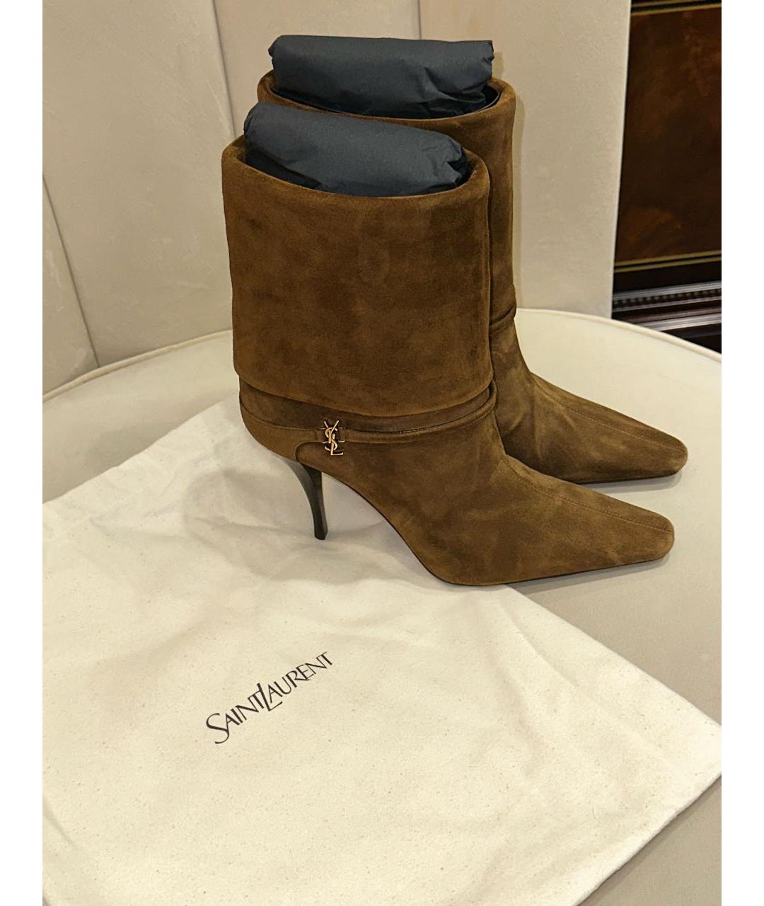 SAINT LAURENT Коричневые замшевые ботинки, фото 3