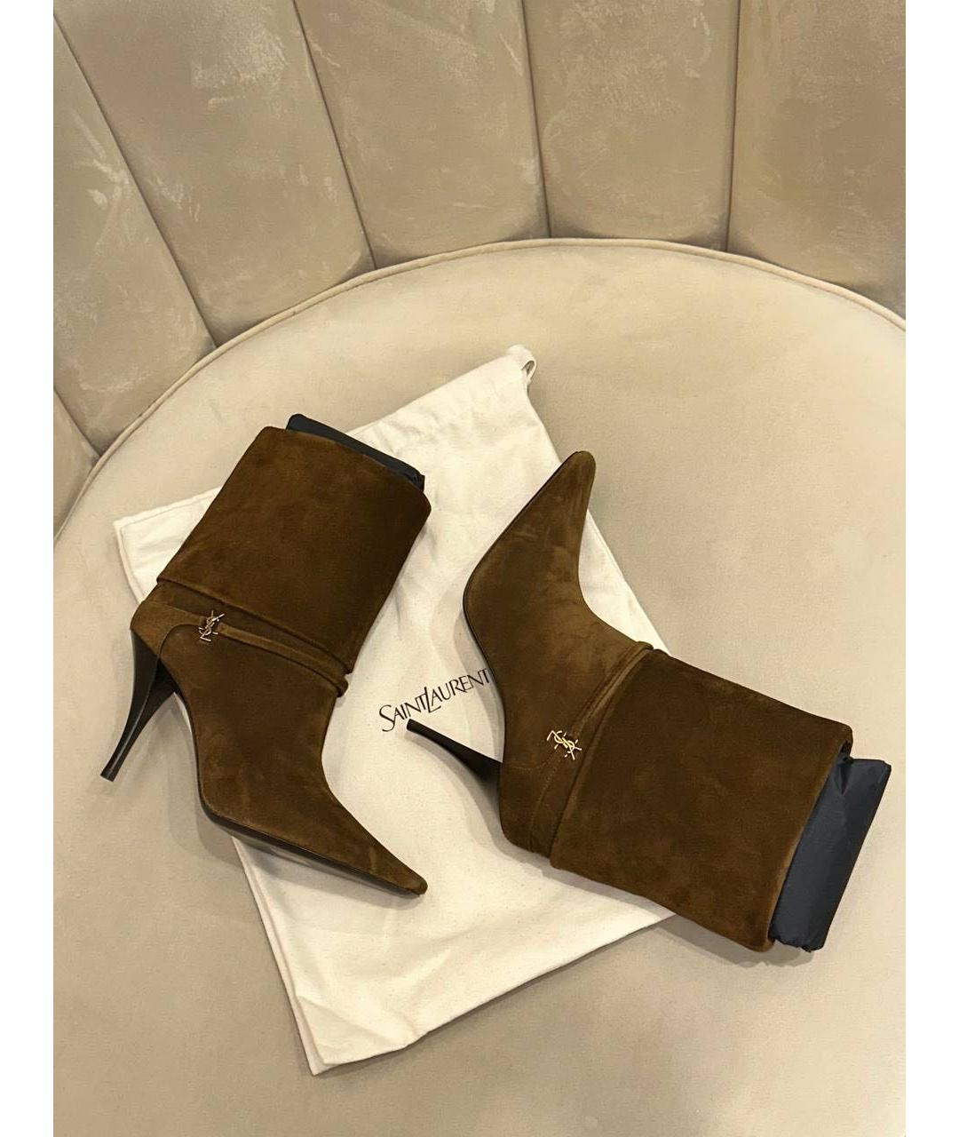 SAINT LAURENT Коричневые замшевые ботинки, фото 4