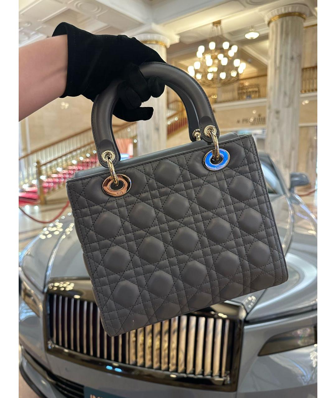 CHRISTIAN DIOR Серая кожаная сумка с короткими ручками, фото 2