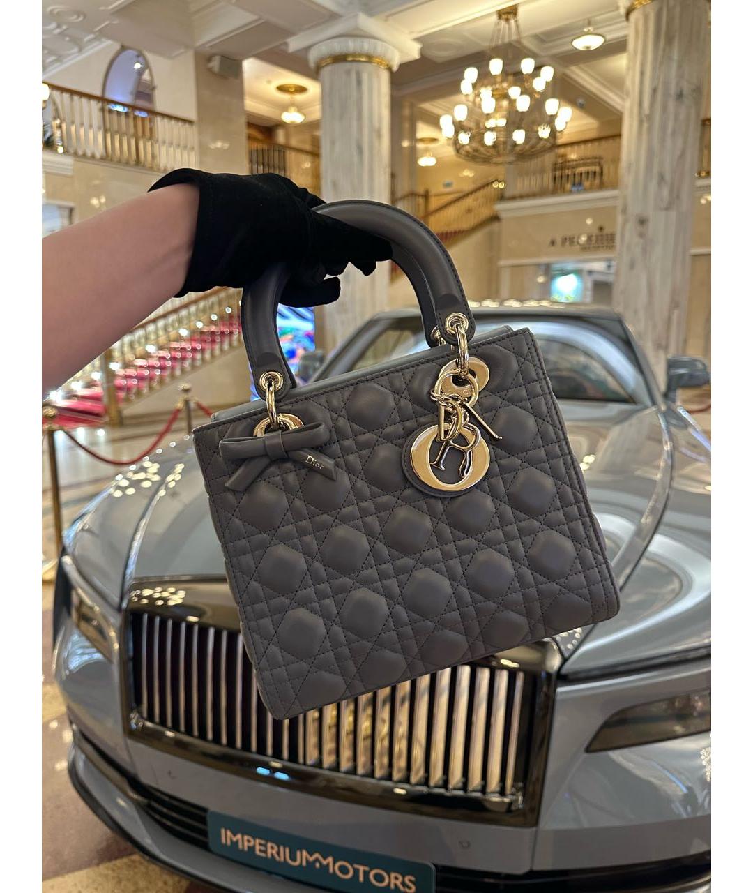 CHRISTIAN DIOR Серая кожаная сумка с короткими ручками, фото 3
