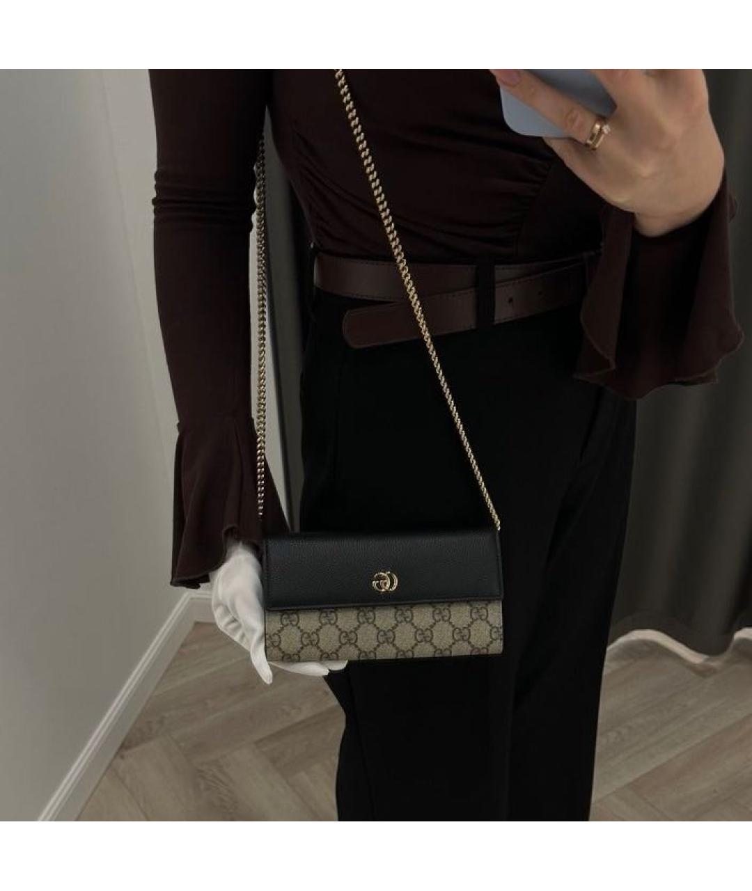 GUCCI Черная кожаная сумка через плечо, фото 6
