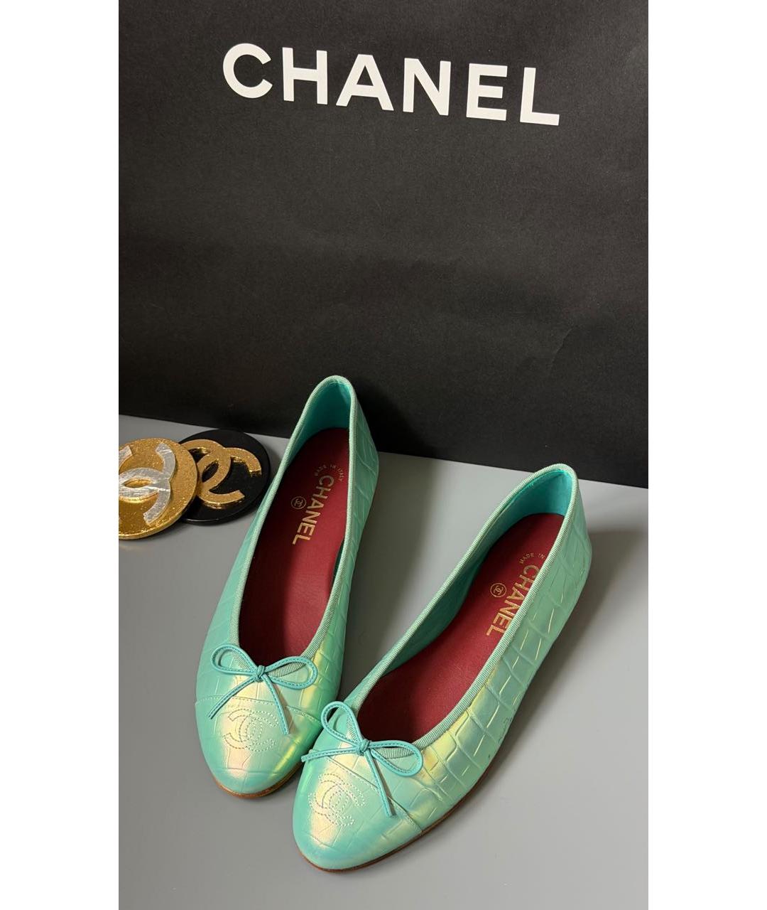 CHANEL Зеленые кожаные балетки, фото 2