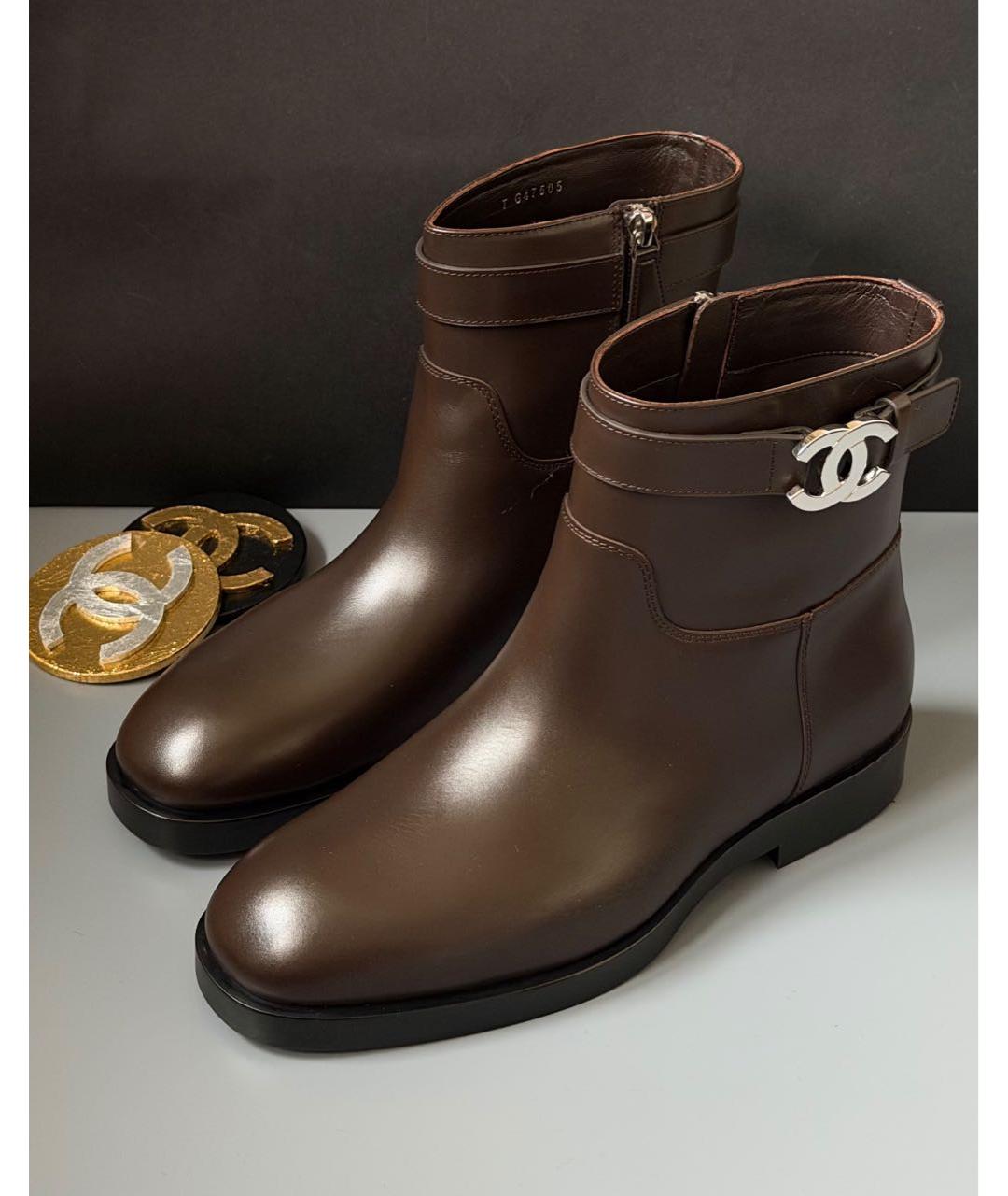 CHANEL Коричневые кожаные полусапоги, фото 3