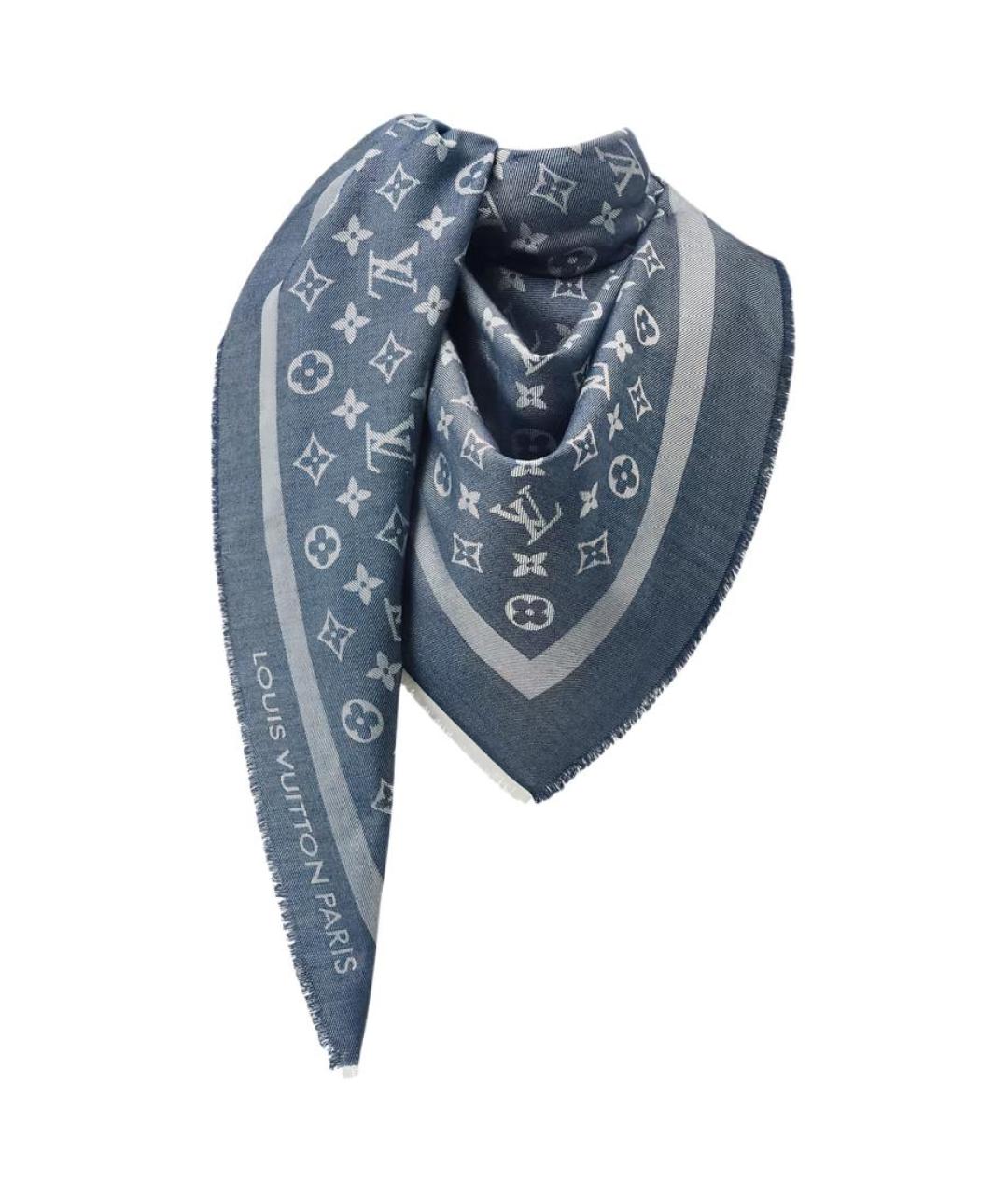 LOUIS VUITTON Темно-синий шелковый шарф, фото 2