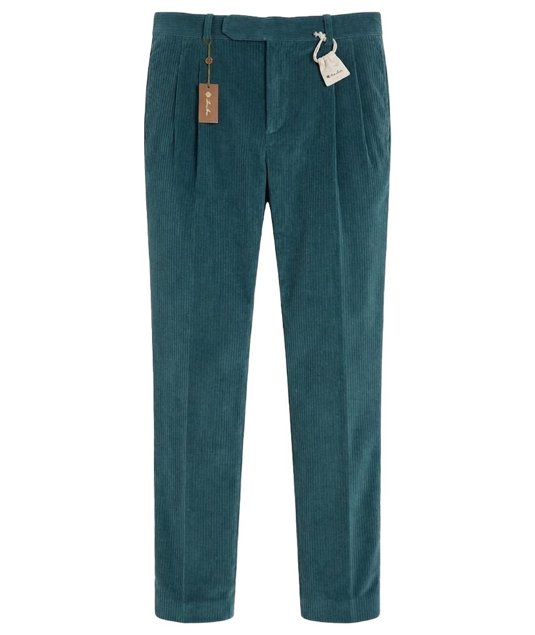LORO PIANA Бирюзовые хлопко-эластановые повседневные брюки, фото 1