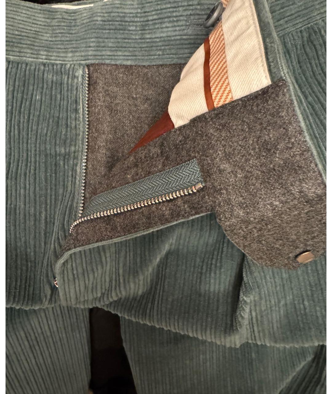 LORO PIANA Бирюзовые хлопко-эластановые повседневные брюки, фото 3