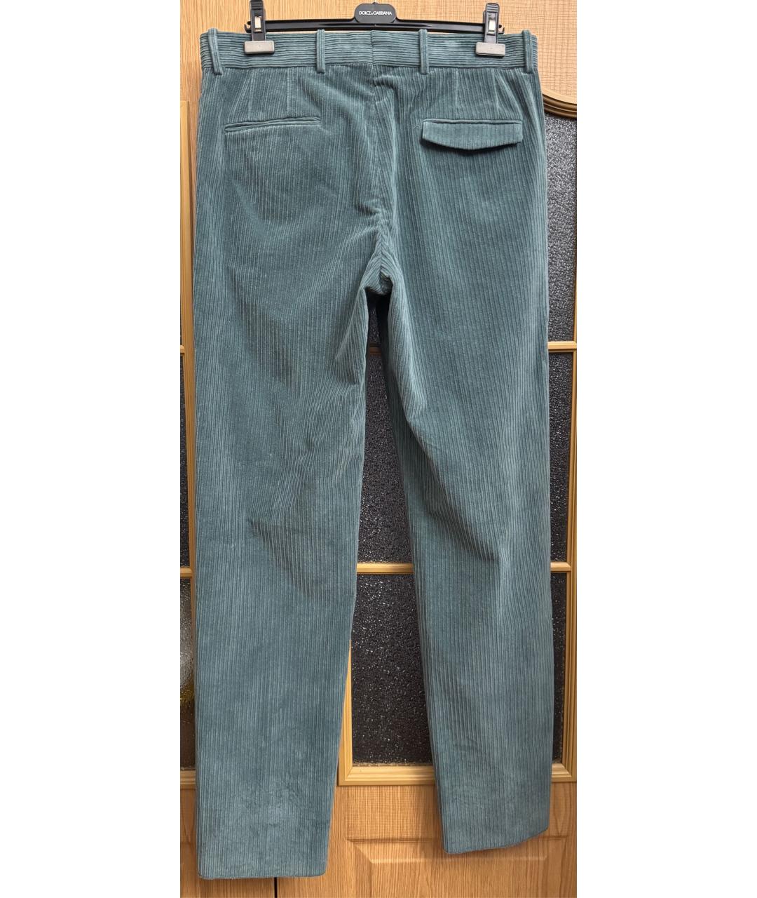 LORO PIANA Бирюзовые хлопко-эластановые повседневные брюки, фото 2