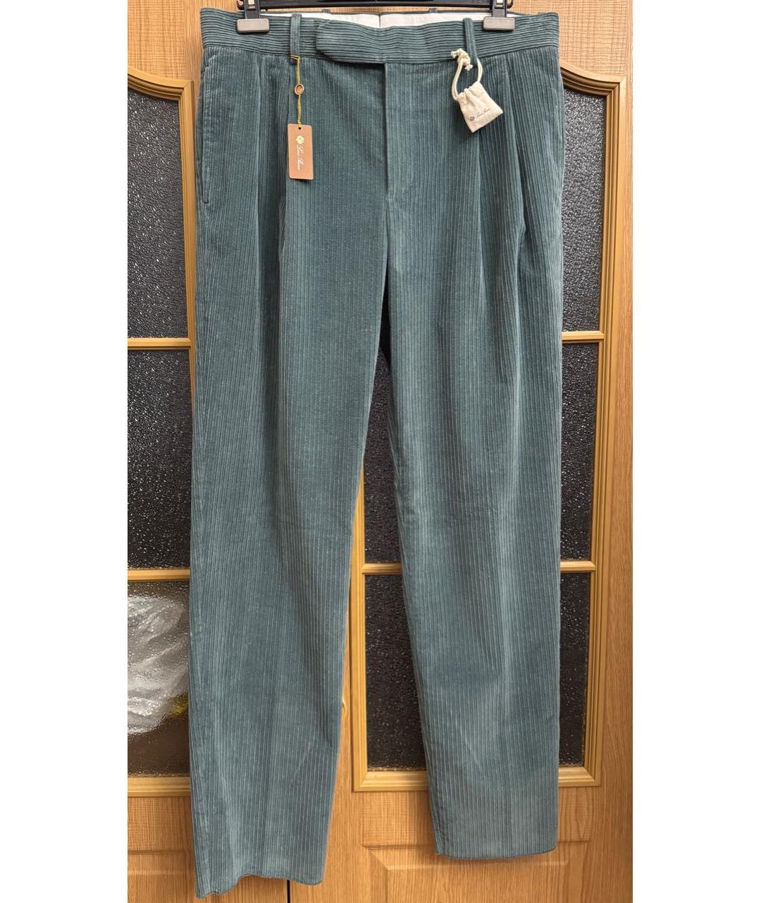 LORO PIANA Бирюзовые хлопко-эластановые повседневные брюки, фото 8