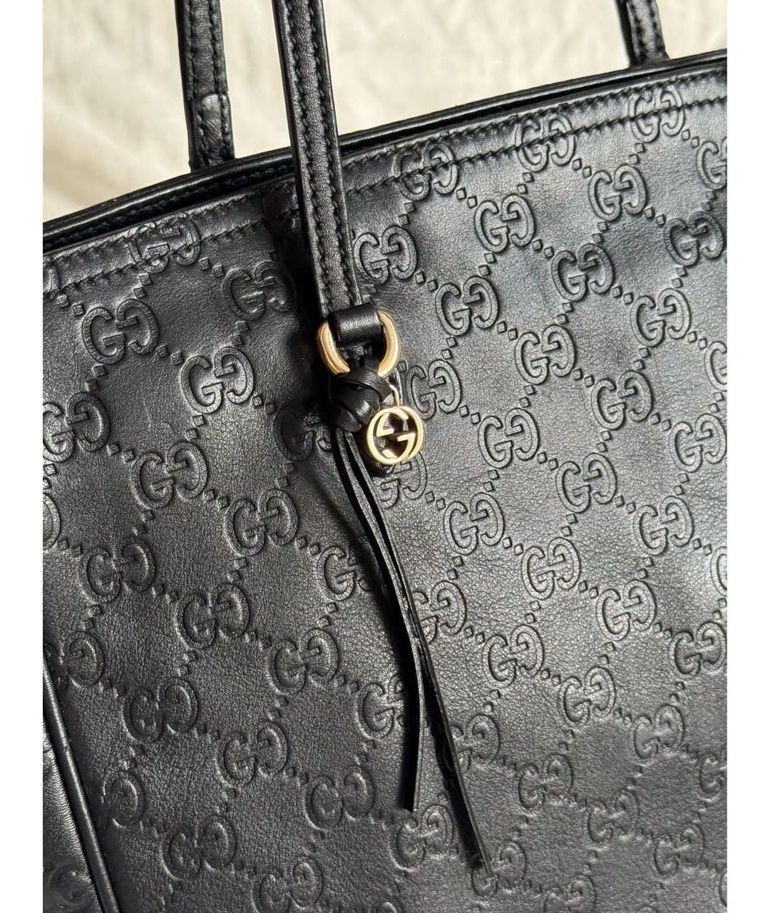 GUCCI Черная кожаная сумка тоут, фото 5