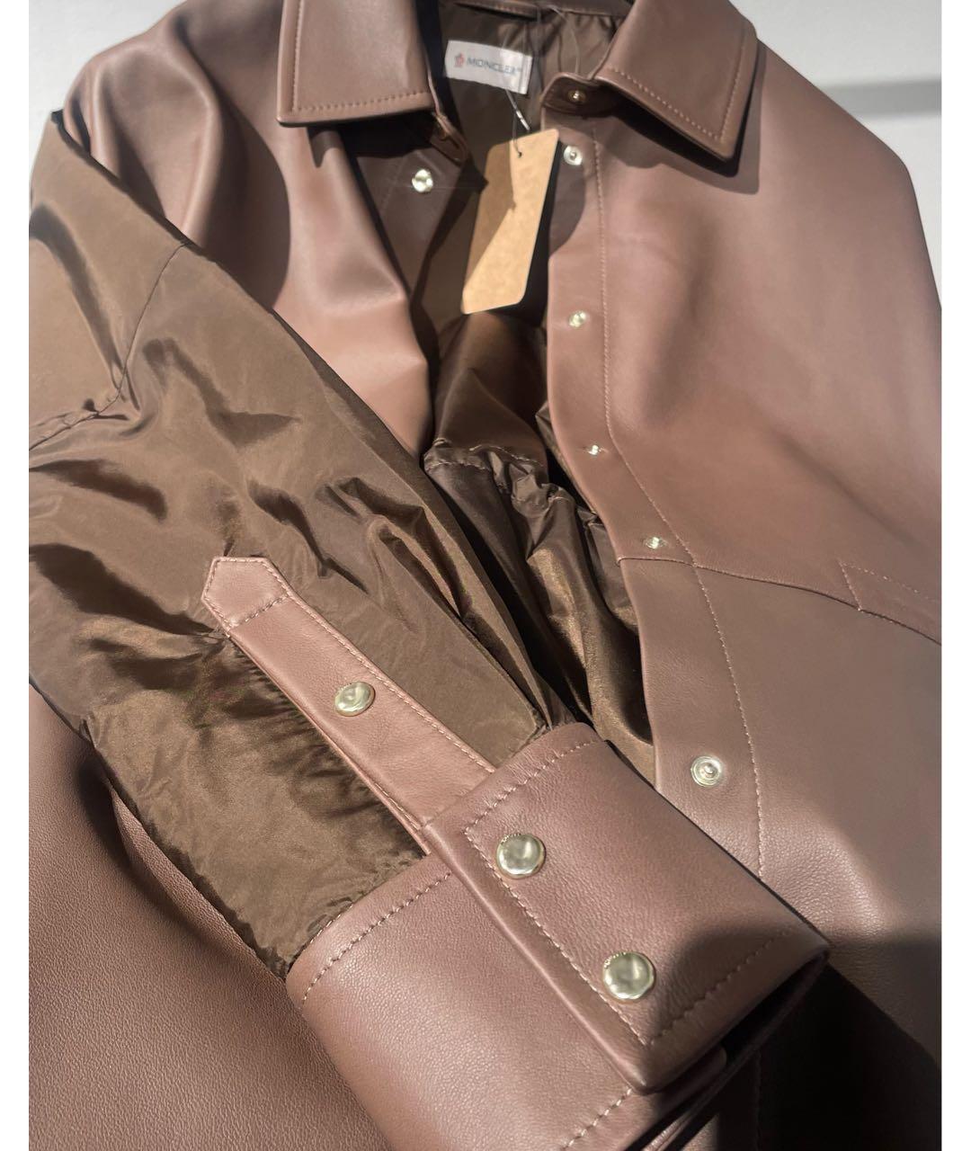 MONCLER Коричневая кожаная рубашка, фото 6