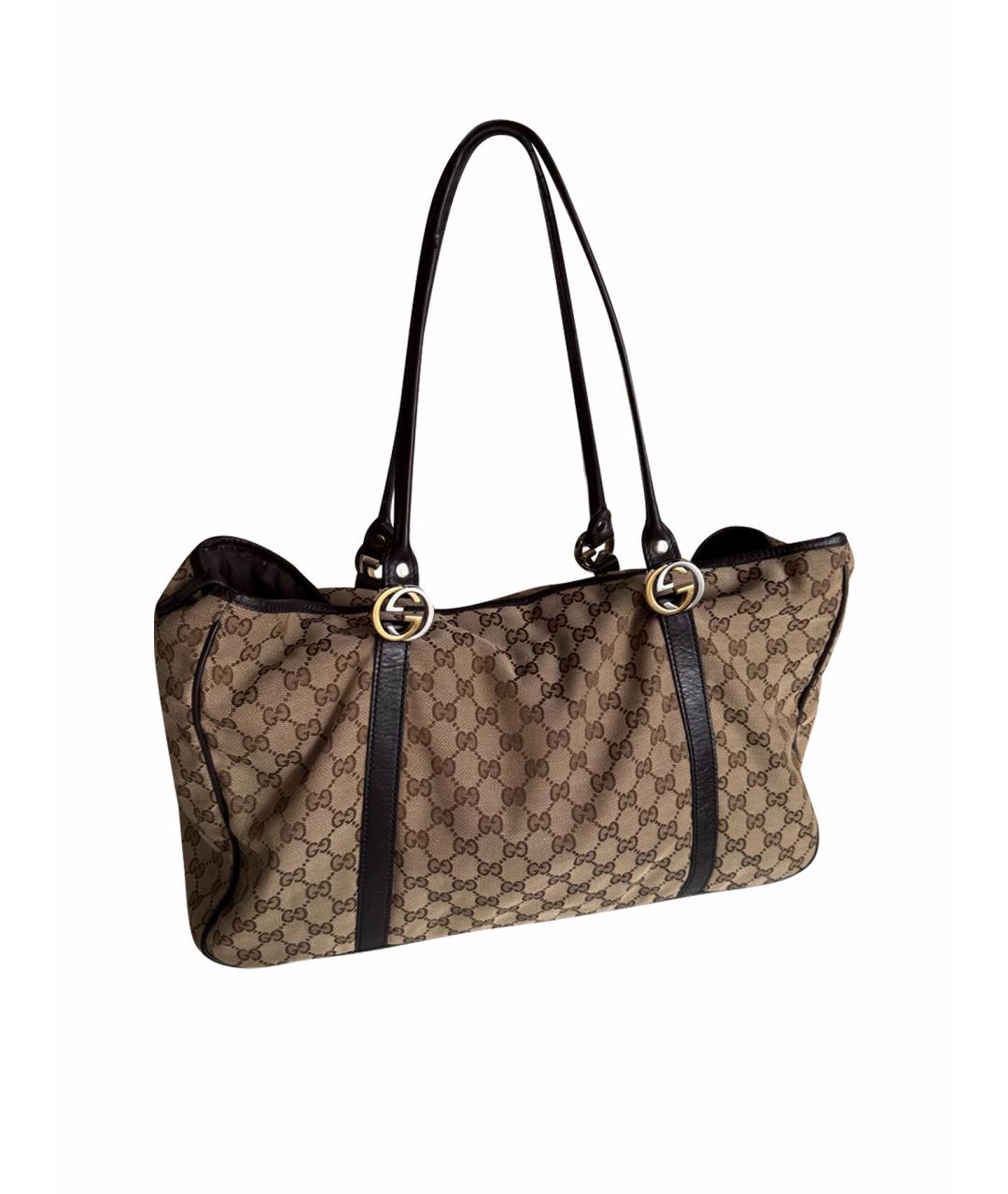 GUCCI Коричневая сумка тоут из канвы, фото 1
