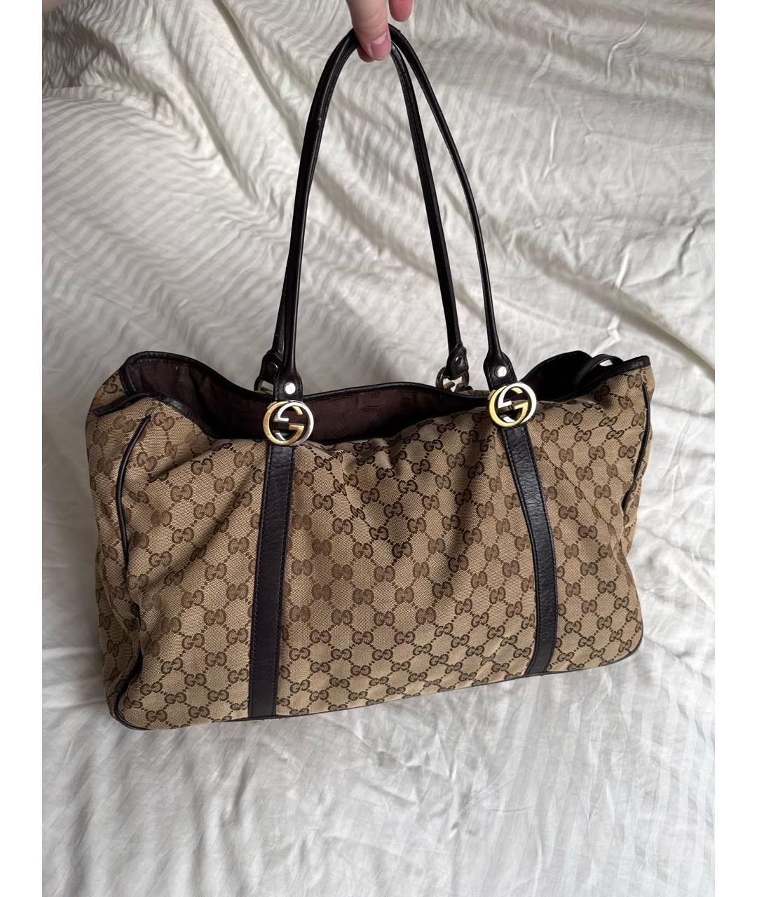 GUCCI Коричневая сумка тоут из канвы, фото 2