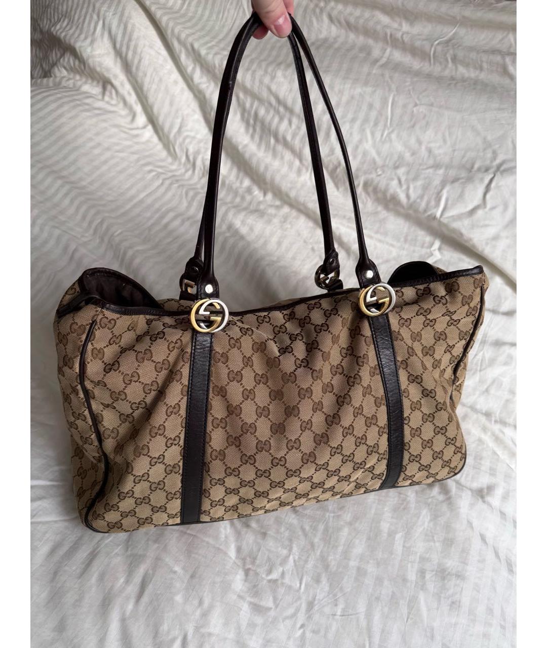 GUCCI Коричневая сумка тоут из канвы, фото 7